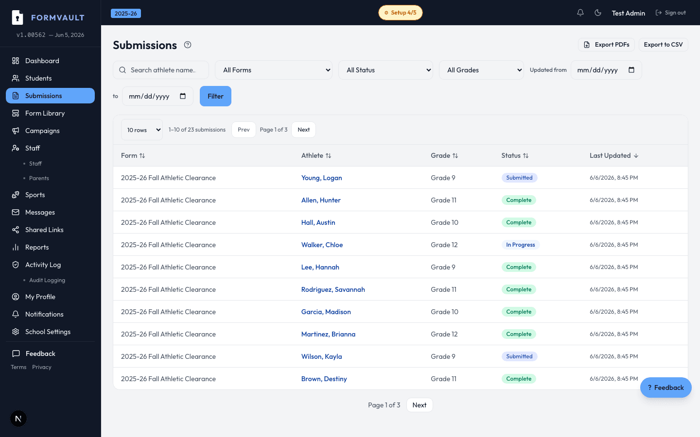 Automated Deadline Reminders — FormVault admin interface screenshot