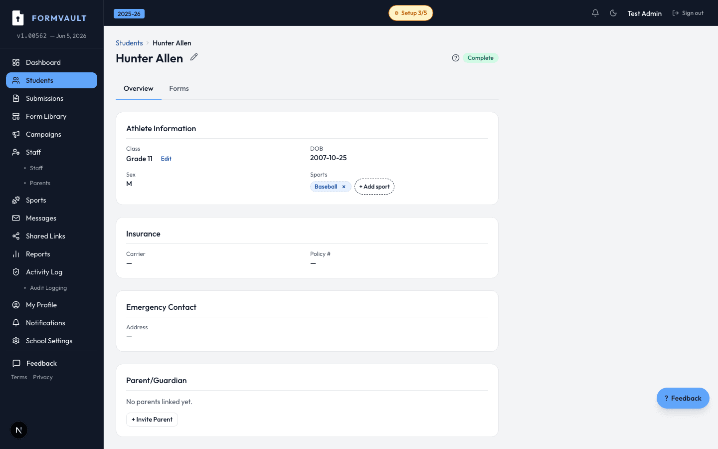 Platform Security — FormVault admin interface screenshot